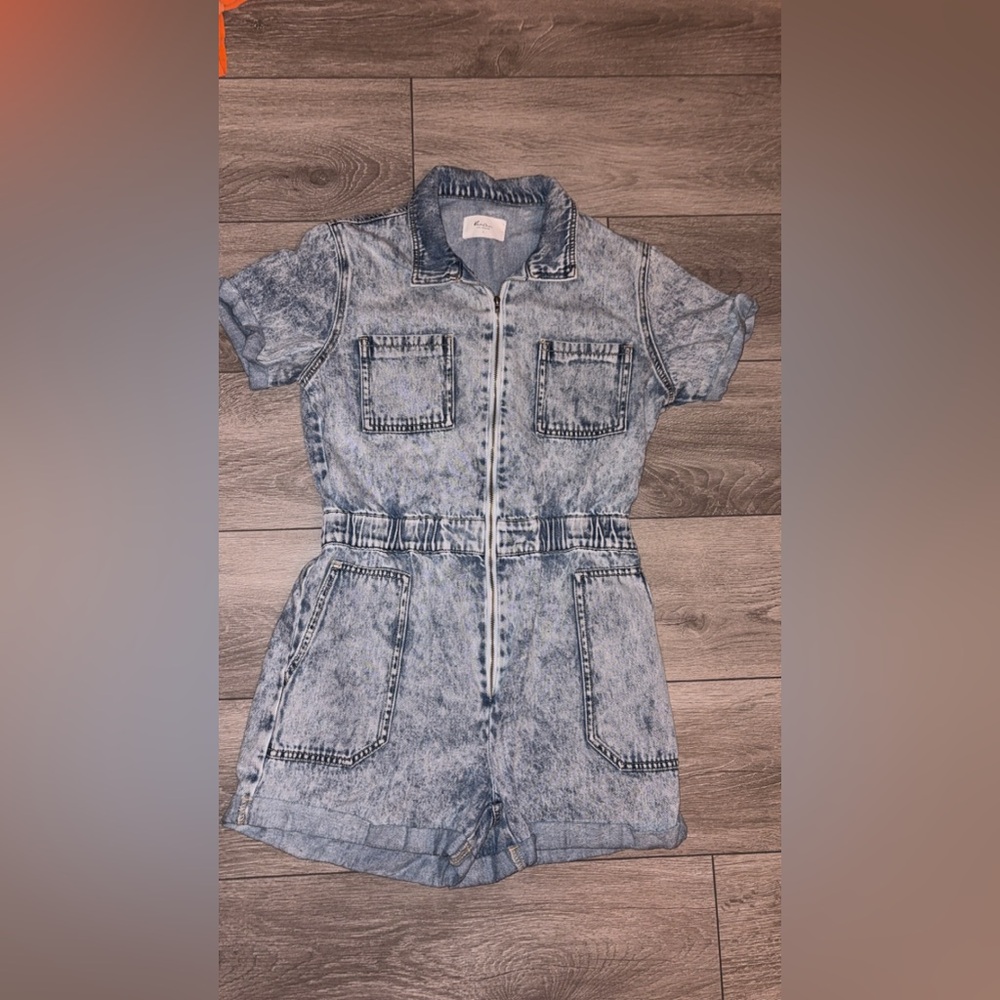Kancan Women’s Size Large Denim Romper Shorts Zip Front Country Concert Cute EUC